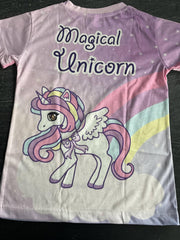 Girl's Rainbow & Pony T Shirt Short Sleeve Tee for Summer Fun