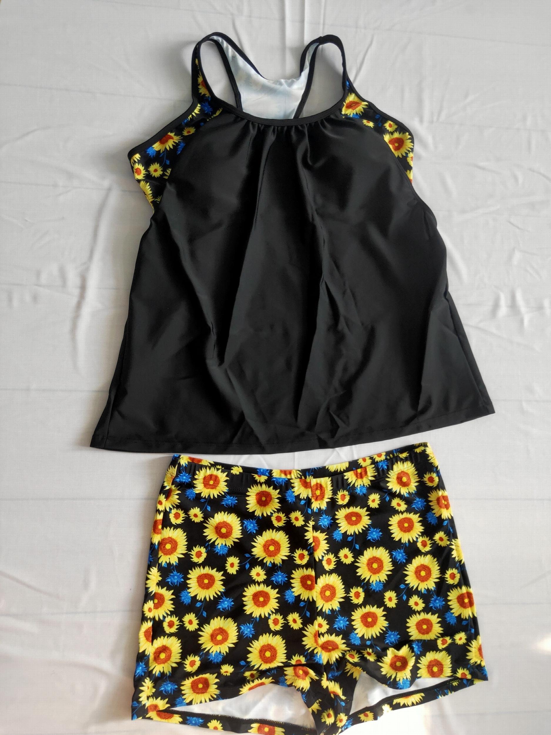 Colorblock Tropical Print Tankini Set