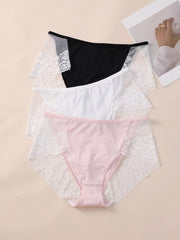 3 Pack Plus Size Panties Set with Contrast Lace - Soft and Stretchy