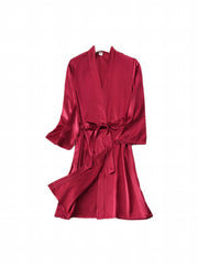 Solid Long Sleeve V Neck Robe With Belt Women's Sleepwear