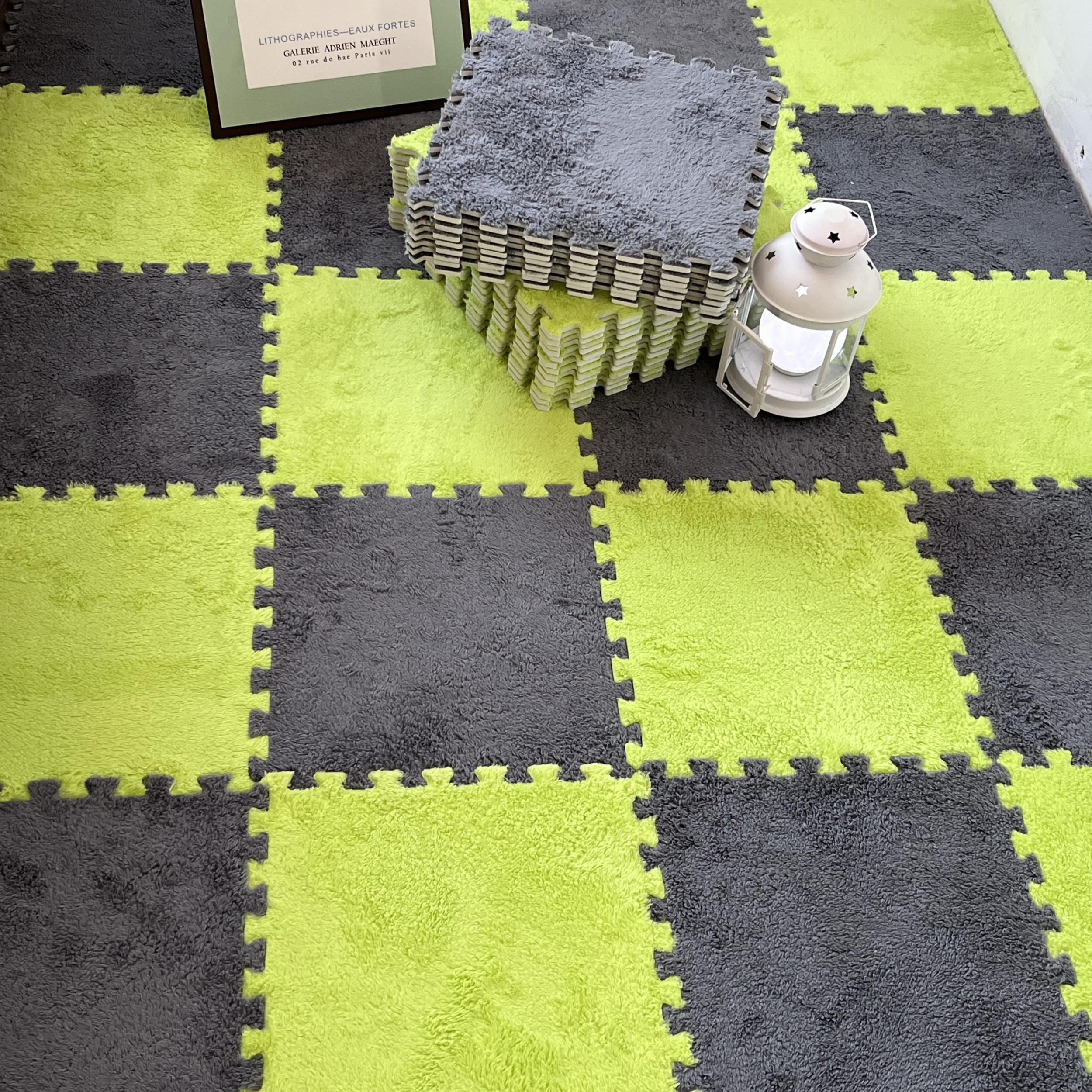 12pcs Plush Puzzle Floor Mat Interlocking Tiles Soft Climbing Carpet Mats