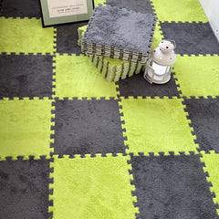 12pcs Plush Puzzle Floor Mat Interlocking Tiles Soft Climbing Carpet Mats