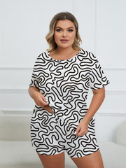 Abstract Geo Print Tee & Shorts Loungewear Set