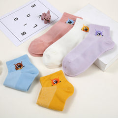 6 Pairs Kids Cartoon Letters Socks Breathable Sweet Girls Socks