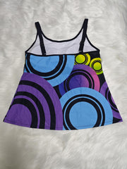 Retro Tankini Set Women's Plus Geo Print Round Neck Cami Top & Shorts