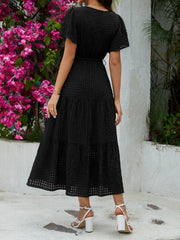High Waist Casual Maxi Dress Short Sleeve