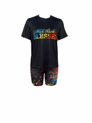 Casual Two Piece Set Tee & Shorts Outfit Women's Clothing