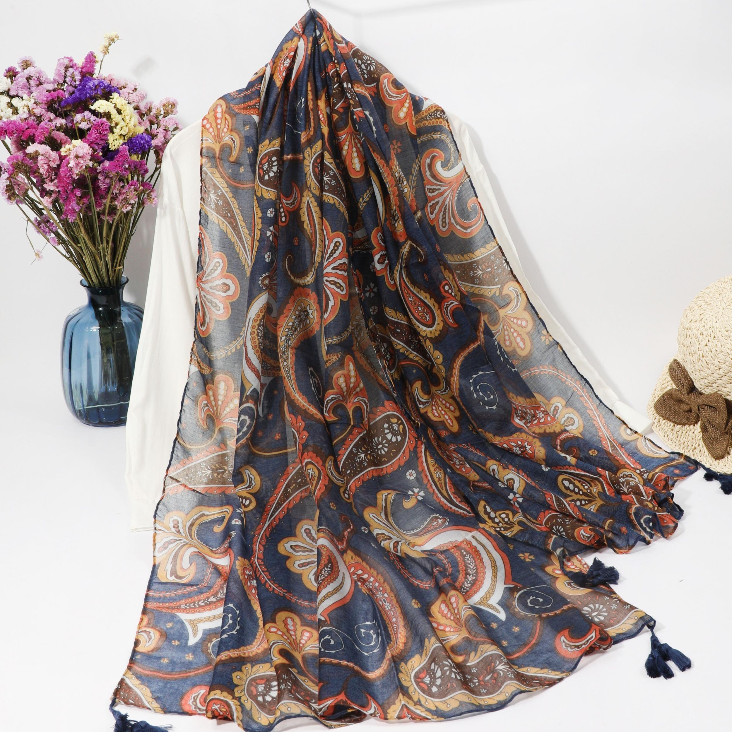 Paisley Print Boho Scarf Vintage Tassel Shawl