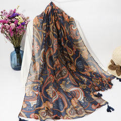 Paisley Print Boho Scarf Vintage Tassel Shawl