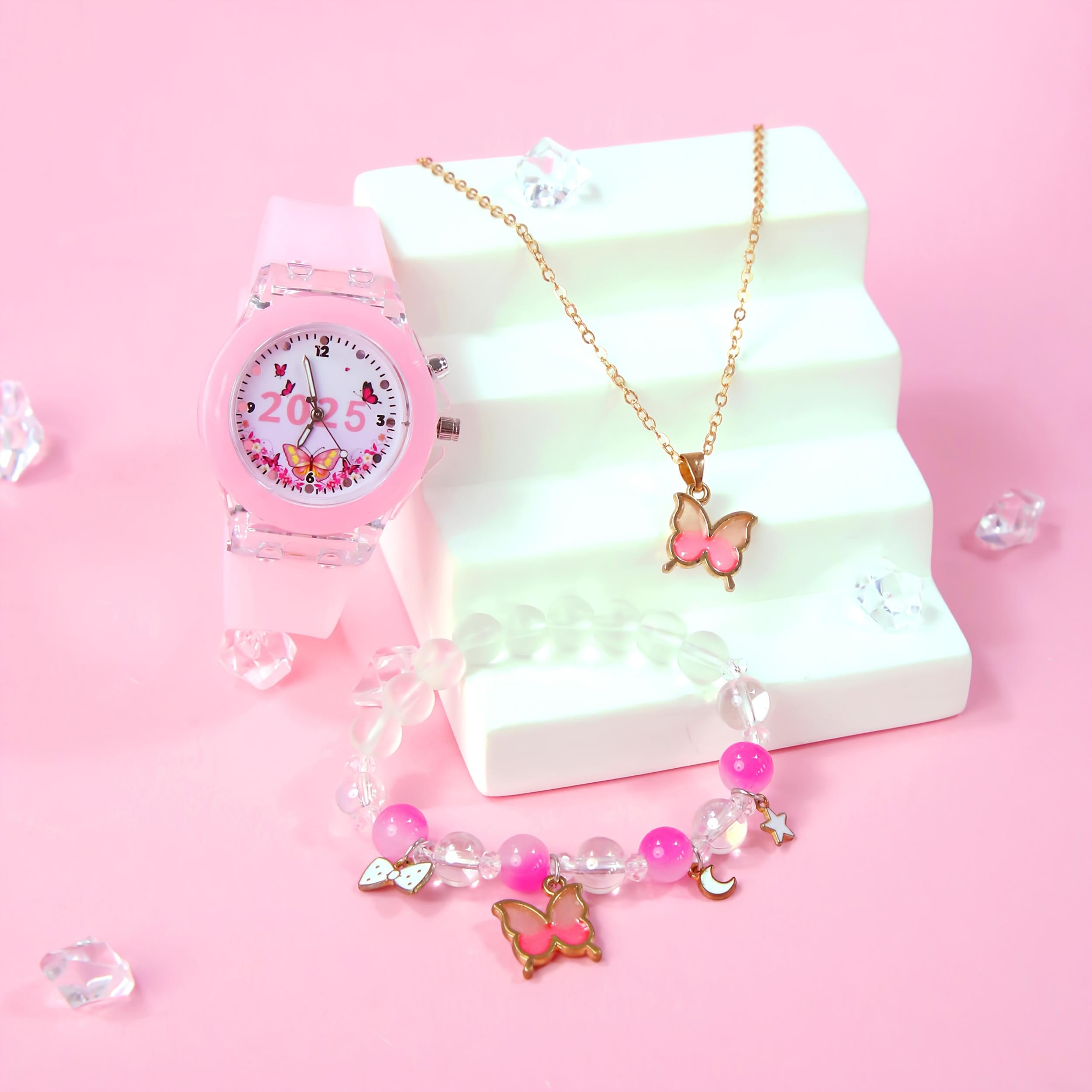 3pcs Girls' Quartz Watch Bracelet Set European Style LED Glow in the Dark
