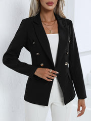 Basic Blazer Women's Plus Solid Double Button Long Sleeve