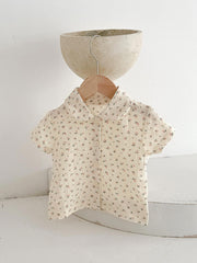 2pcs Toddler Girl Doll Collar Floral Top Shorts Set
