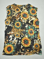 Sunflower & Letter Print V Neck Tank Top - Summer Sleeveless Casual Top