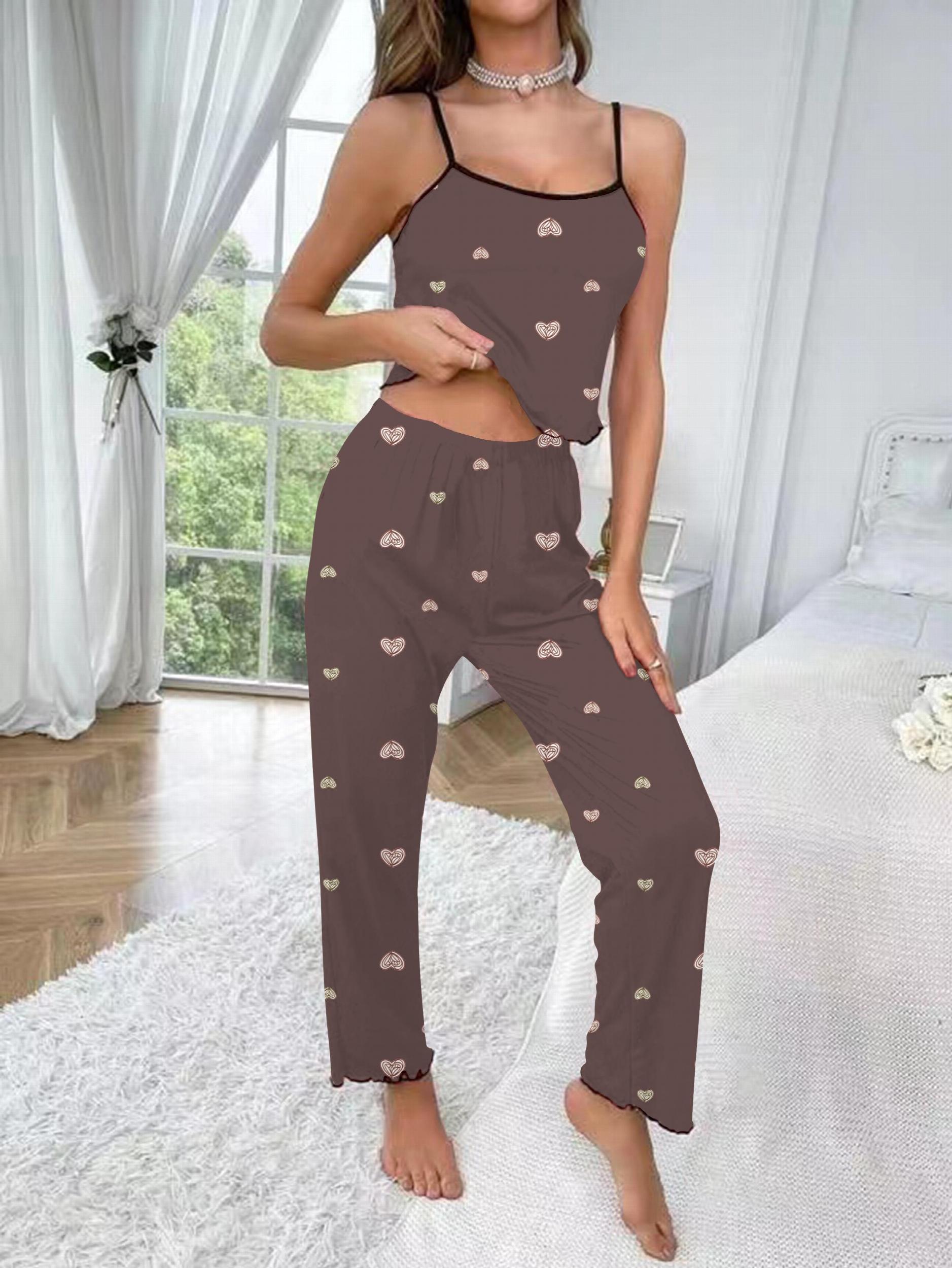 Heart Print Pajama Set Cami Top & Pants