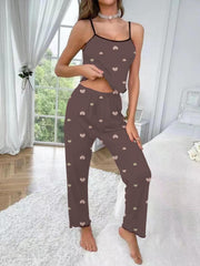 Heart Print Pajama Set Cami Top & Pants