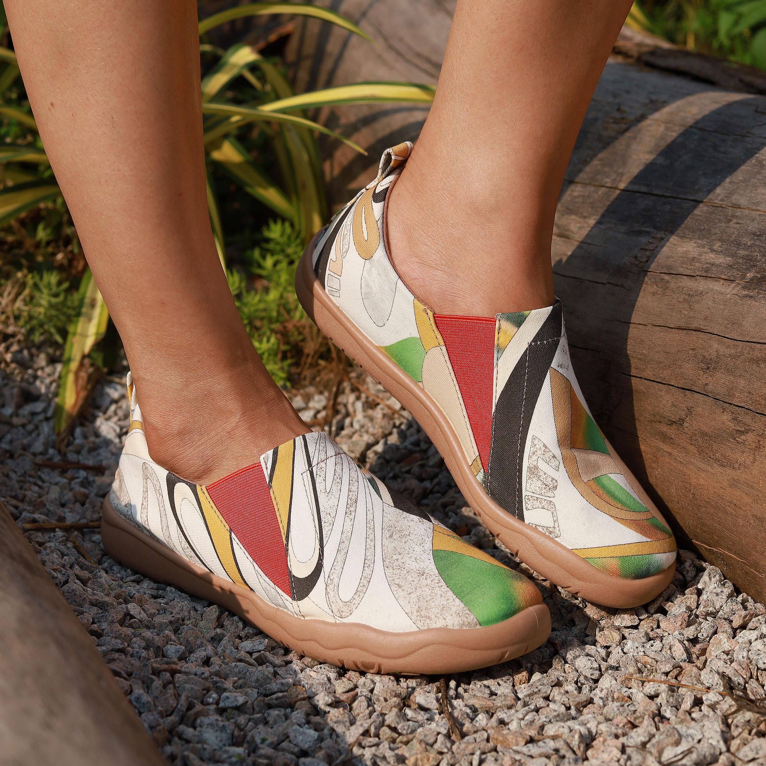Women's Geometric Printed Slip-On Canvas Shoes, Casual Flat Shoes