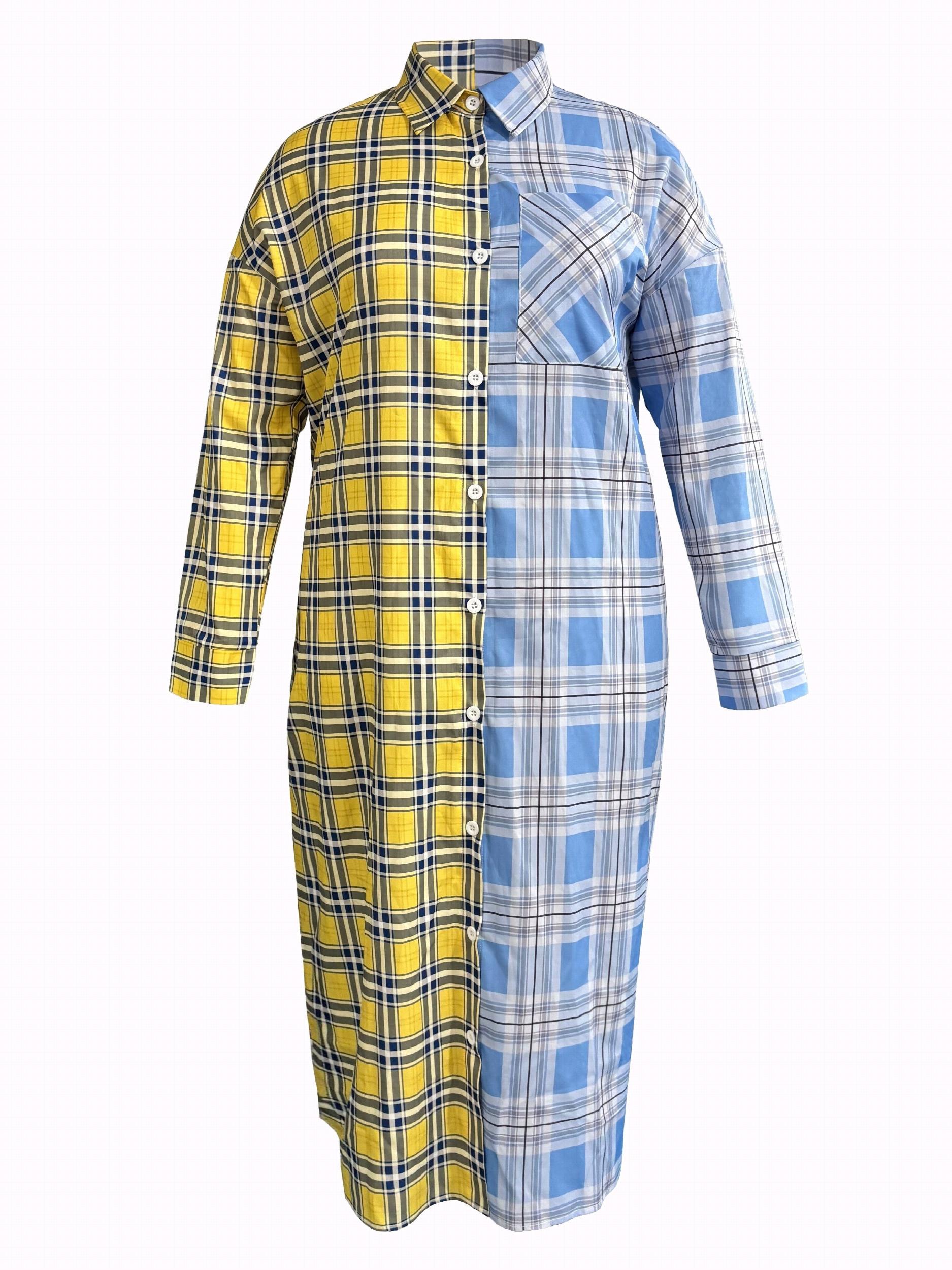 Colorblock Plaid Long Sleeve Button Up Shirt
