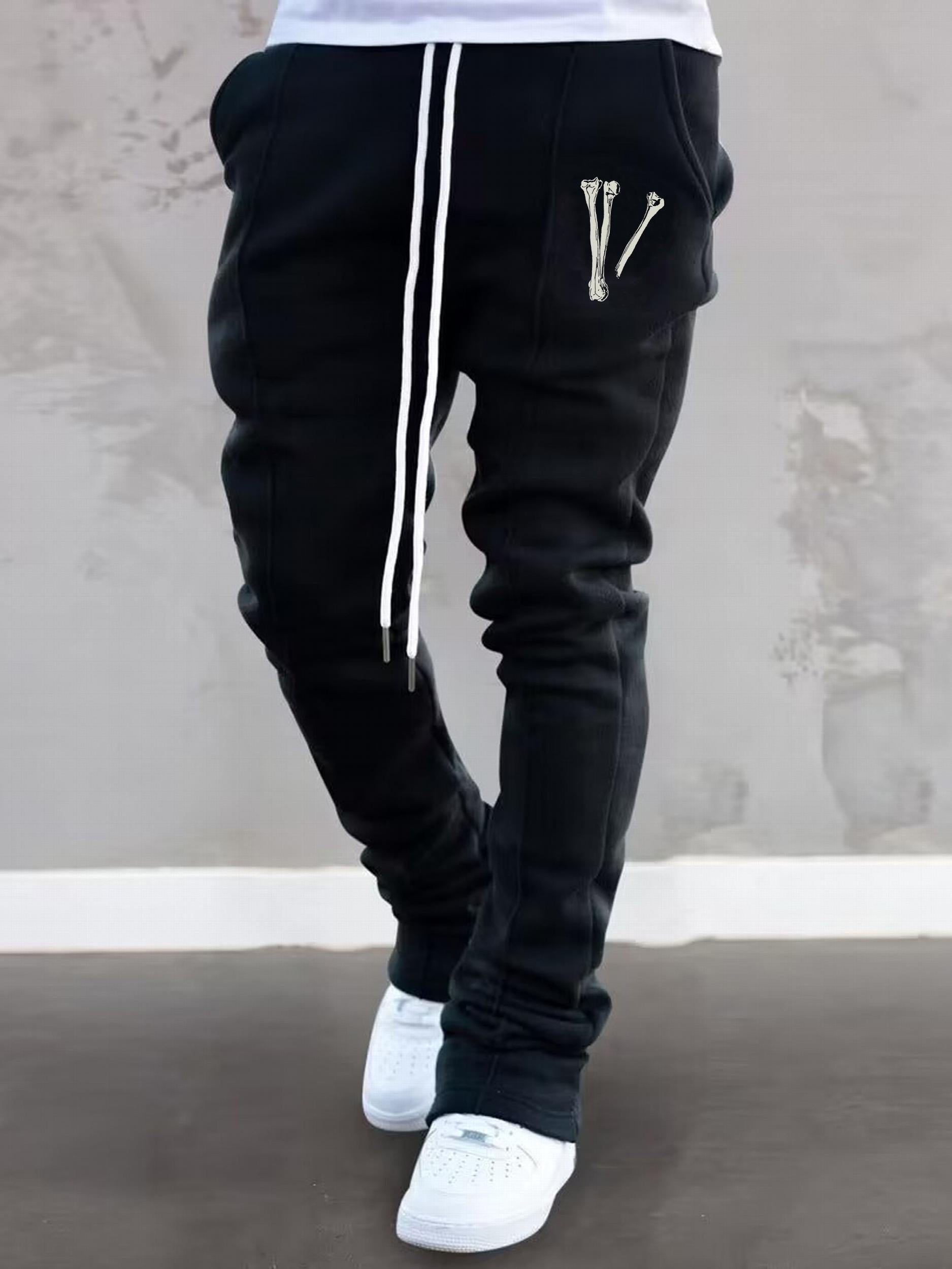 Men's LOVE Bone Graphic Sweatpants Elastic Waist Flared