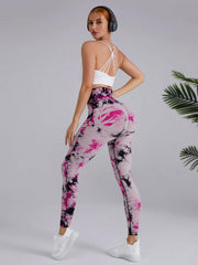 Tie Dye Print Yoga Sports Butt Lifting Leggings Women High Waist Stretch Pants