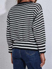Striped V Neck Long Sleeve Knit Cardigan