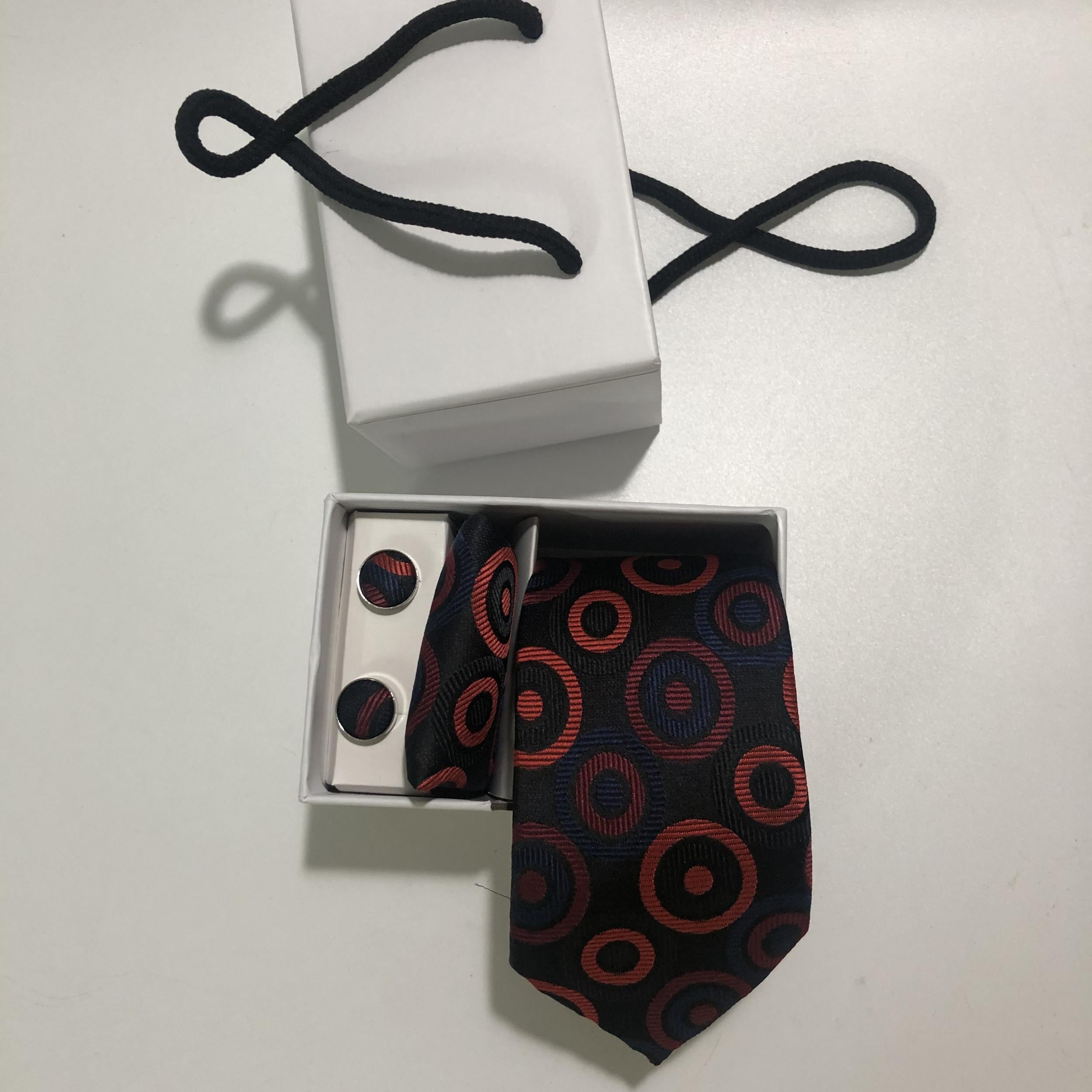 Men's Round Dot Tie Set with Pocket Square Cufflinks