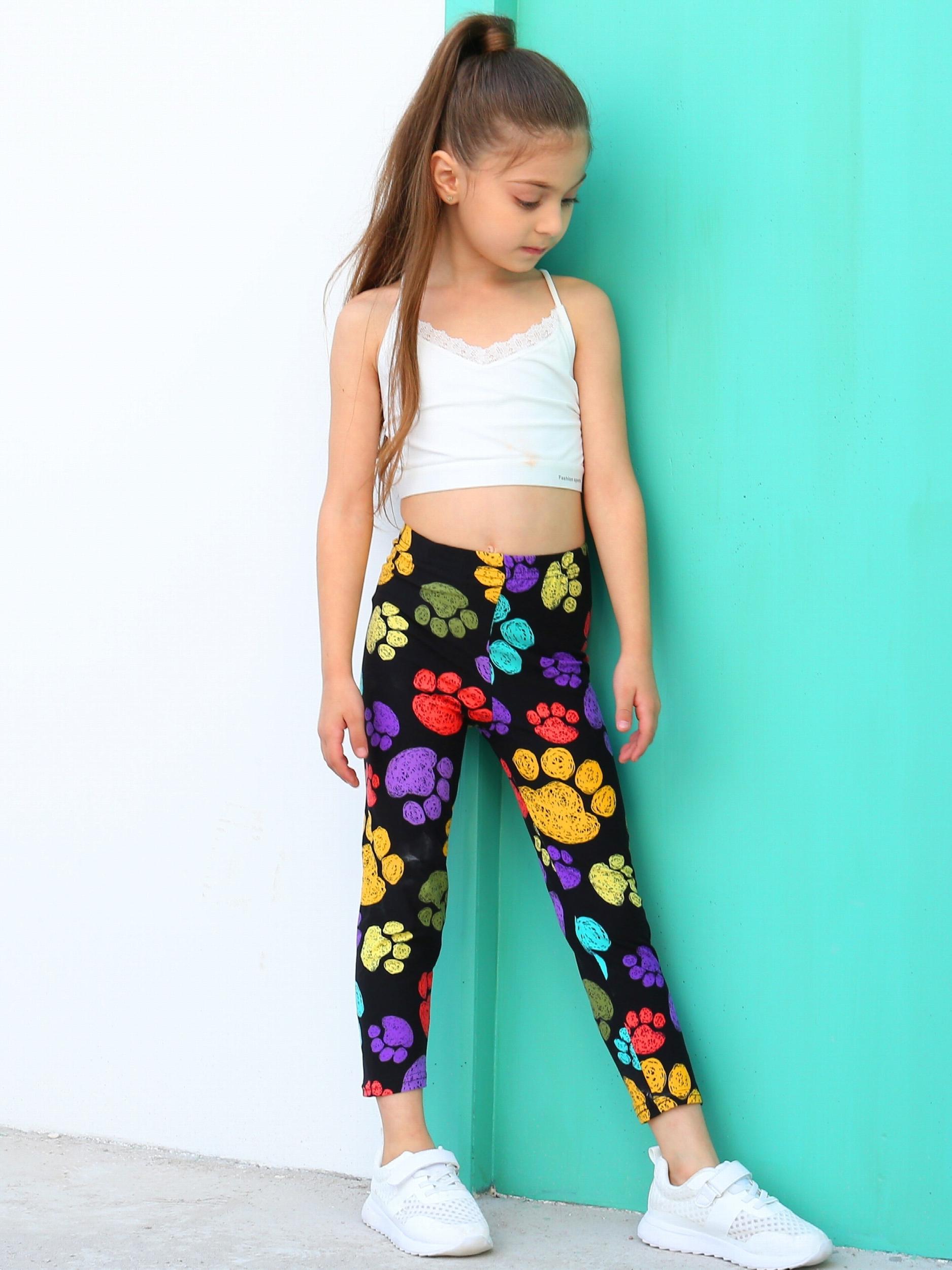 Girls Athletic Legging Pants Claws Print High Stretchy Skinny Pants