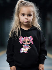 Anime Pattern Long Sleeve Hooded Sweatshirt Girls Comfy Hoodies Pullover