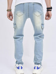 Ripped Jeans Men Casual Medium Stretch Denim Pants