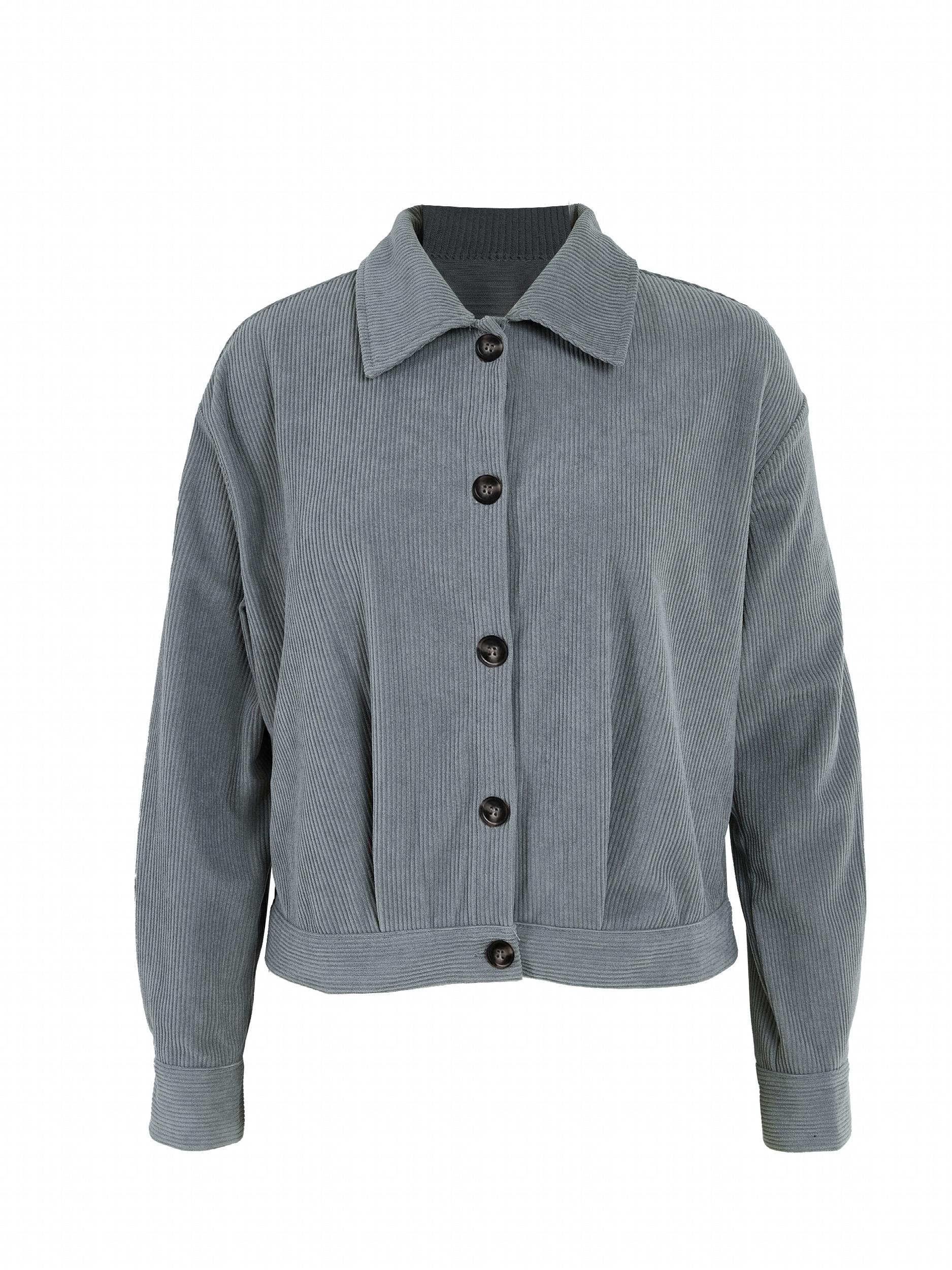 Solid Button Front Jacket Casual Collar Long Sleeve Outerwear