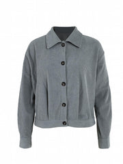 Solid Button Front Jacket Casual Collar Long Sleeve Outerwear