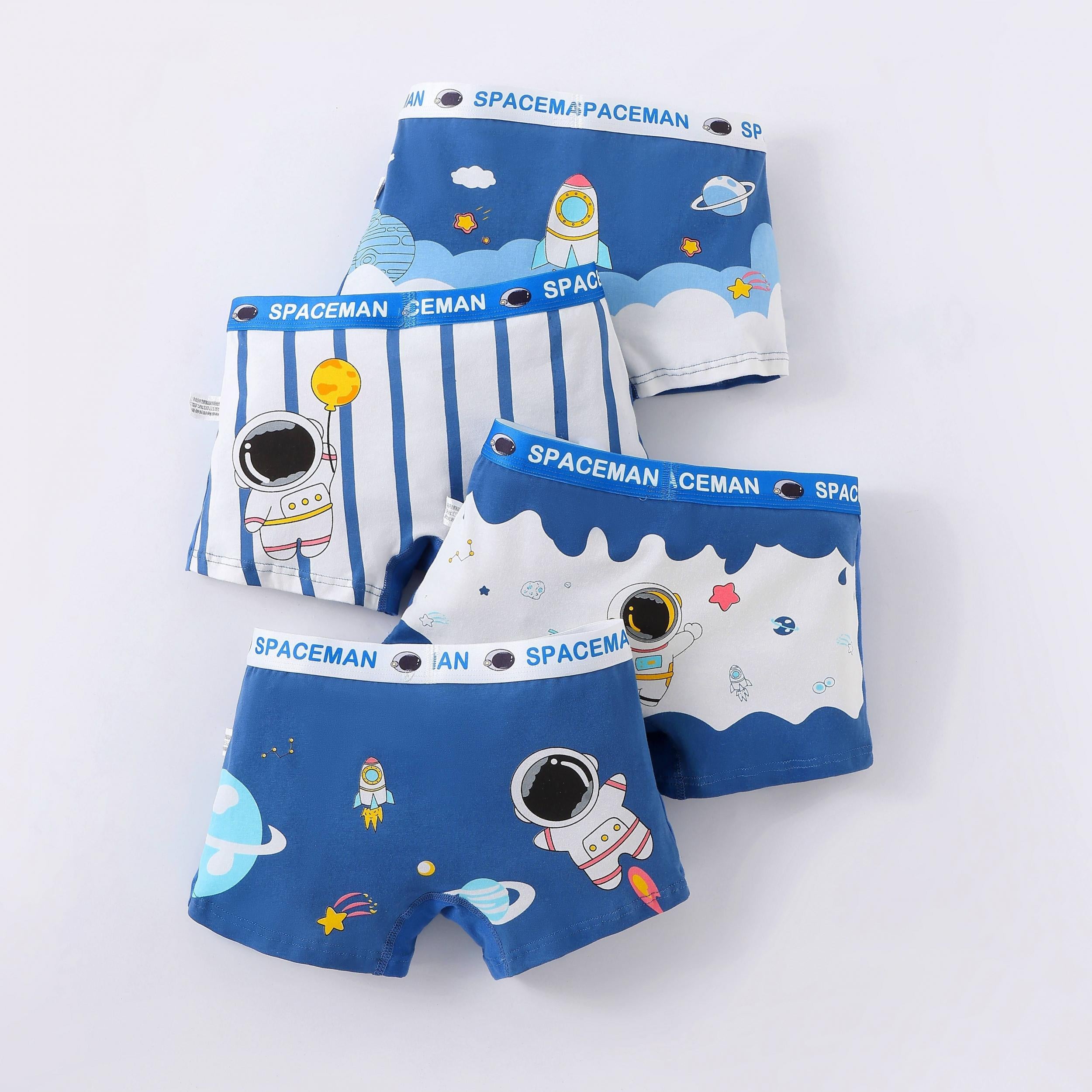 4pcs Astronaut Print Boys Cotton Boxer Briefs