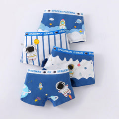4pcs Astronaut Print Boys Cotton Boxer Briefs