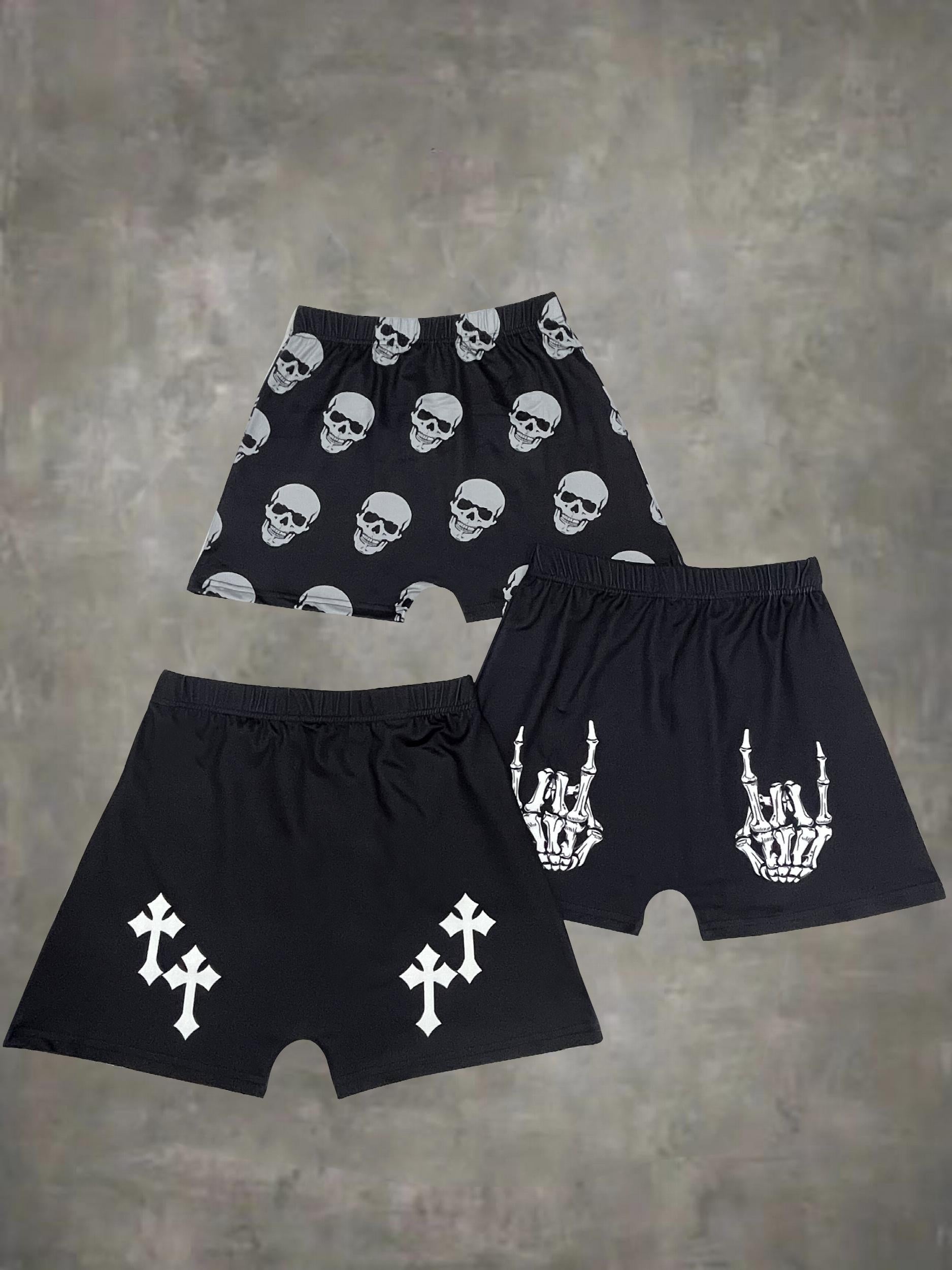 Gothic Skull Skeleton Hand Cross Print Women's Shorts 3-Pack