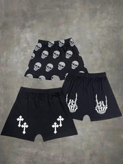 Gothic Skull Skeleton Hand Cross Print Women's Shorts 3-Pack