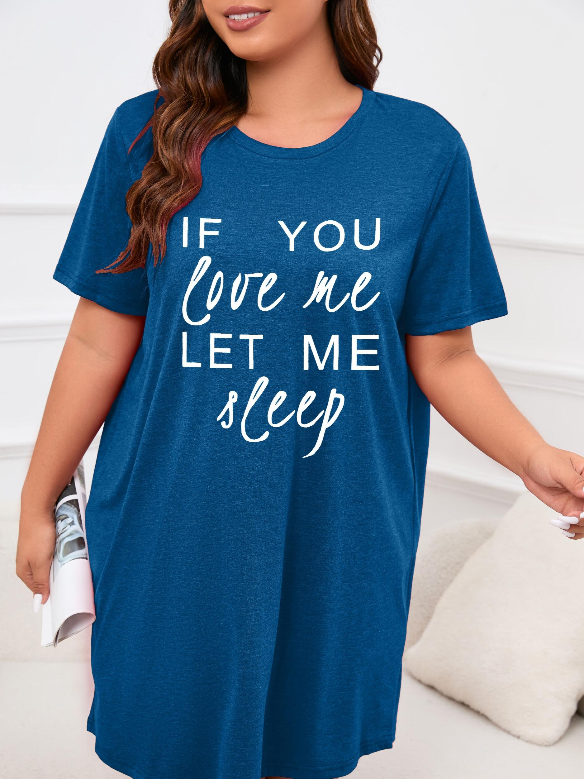 Casual Nightdress Women's Plus Letter Print Short Sleeve Tee Sleep Dre