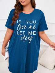 Casual Nightdress Women's Plus Letter Print Short Sleeve Tee Sleep Dre
