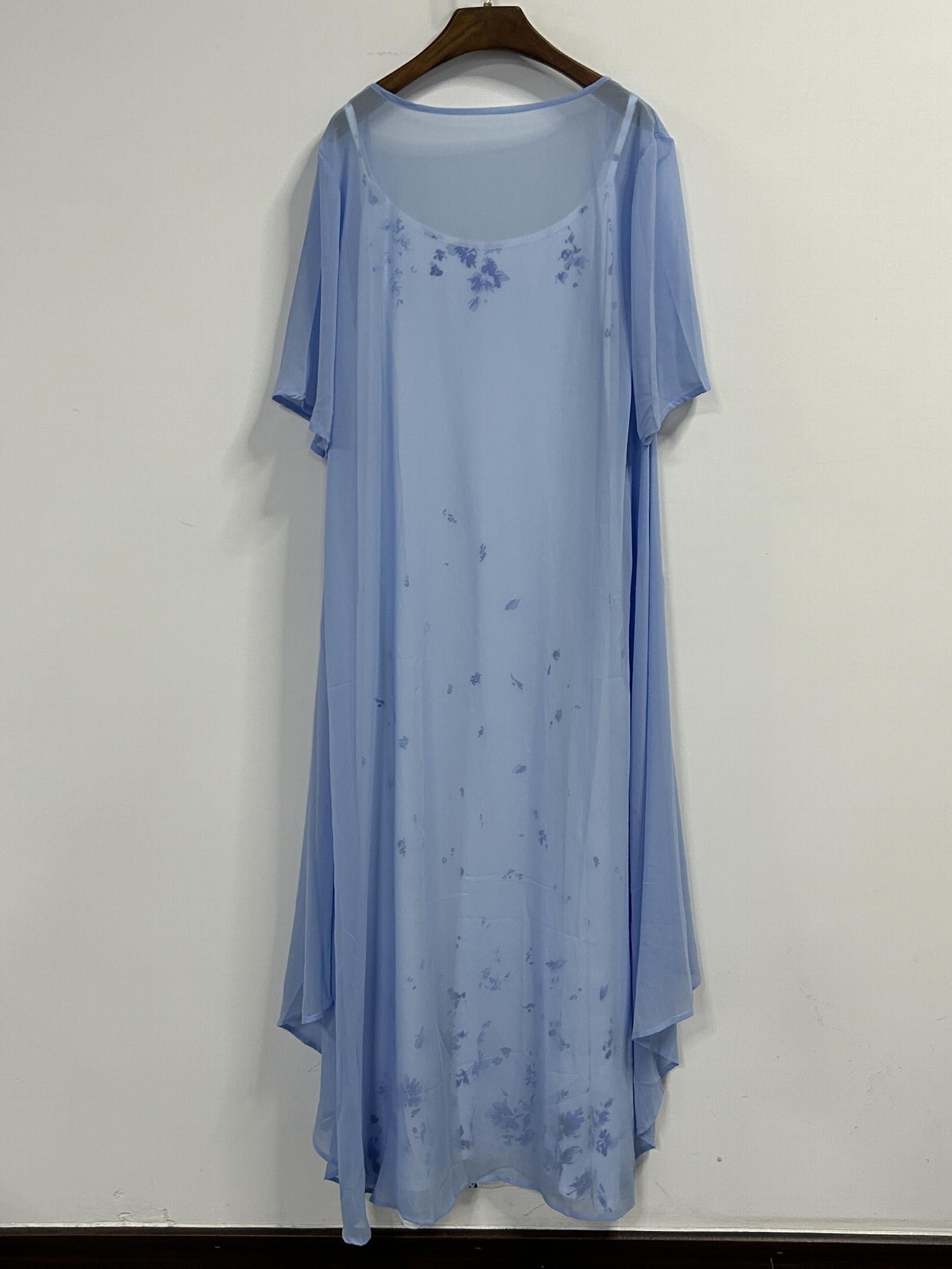 Women's Plus Floral Print Cover Up & Dress Two Piece Set
