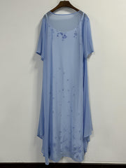 Women's Plus Floral Print Cover Up & Dress Two Piece Set