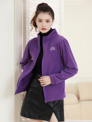 Solid Fleece Casual Jacket Stand Collar Full Zip