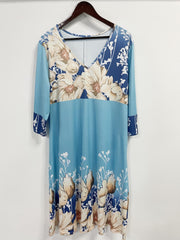 Colorblock Floral Print V-Neck Midi Dress