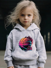 2pcs Basketball Print Outfits Girls Hoodies Jogger Pants Set For Girls Sports