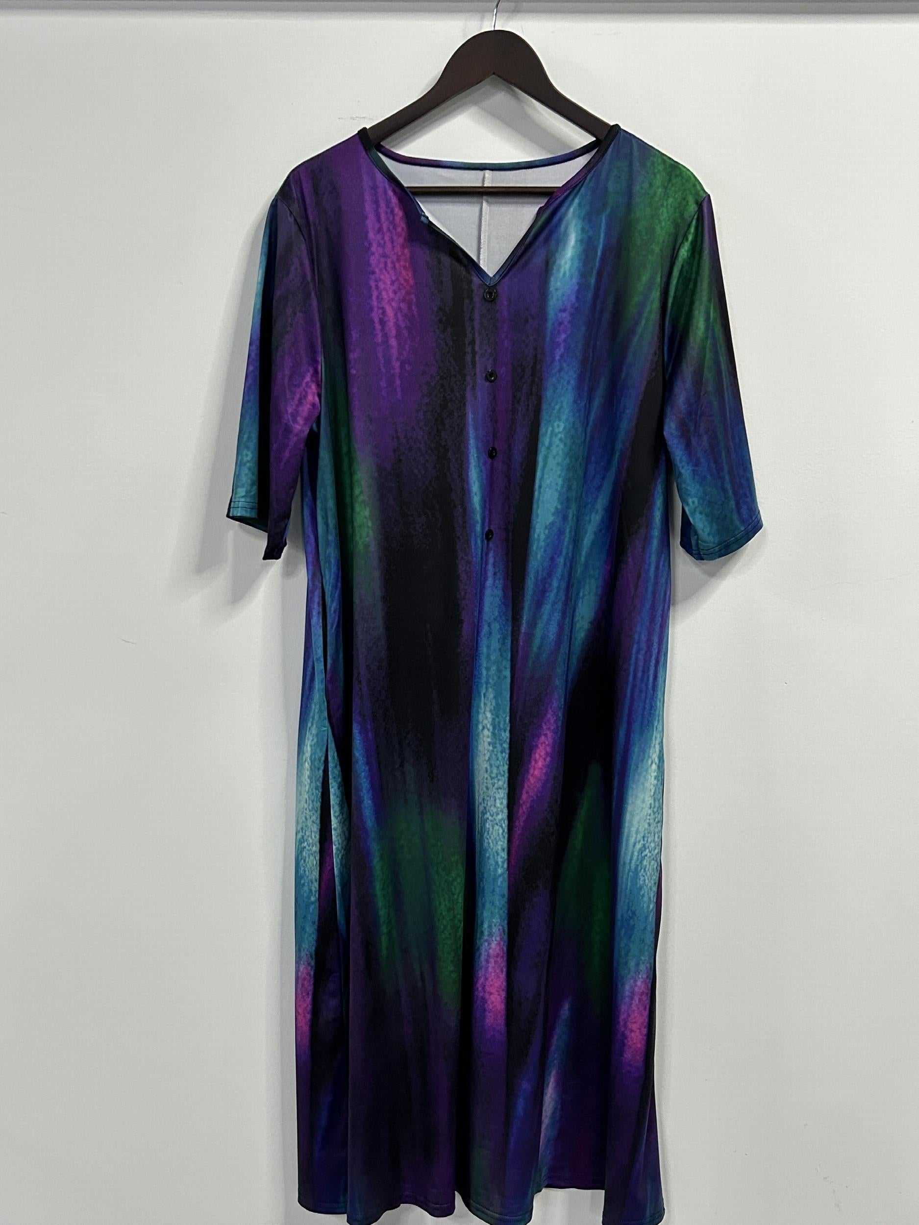 Casual Dress Women's Plus Print Button Decor Short Sleeve Dress