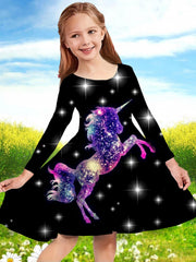 3D Dreamy Unicorn Graphic Dress for Girls