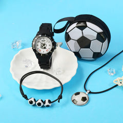 4pcs Boys Quartz Watch Set European and American Sport Style Soccer Wristwatch