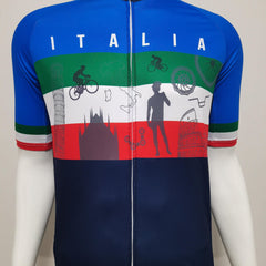 Italian Flag Print Men's Cycling Jersey Zipper Block Summer Shirt