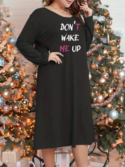Basic Nightdress Women's Plus Slogan Graphic Long Sleeve Round Neck
