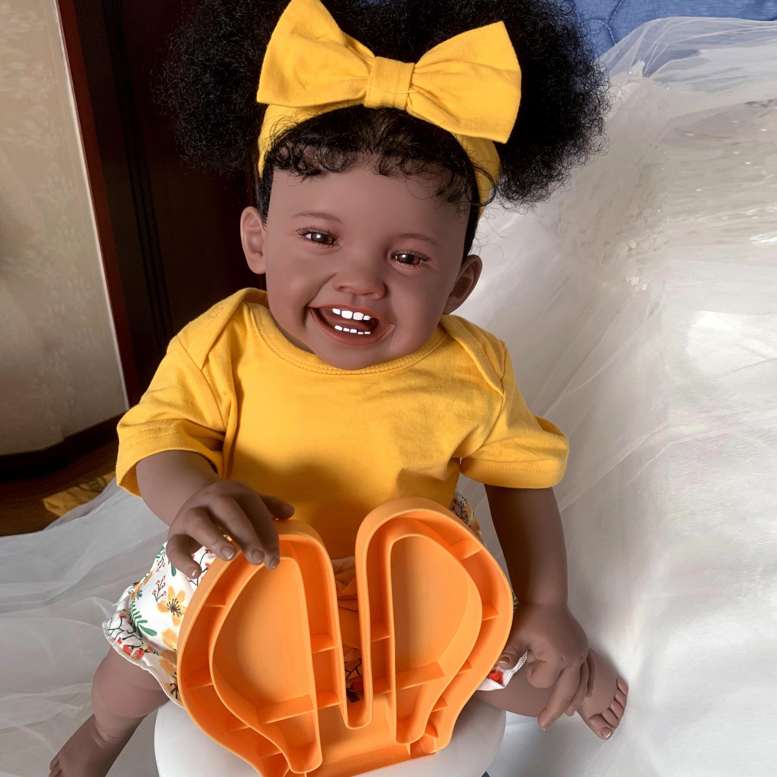 24in Reborn Baby Girl Doll Dark Brown Newborn Toddler Doll