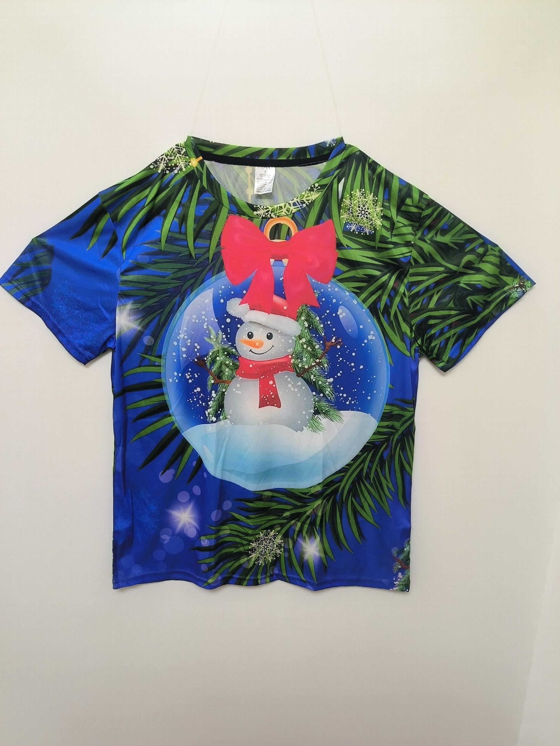 Christmas Snowman Leaves Print Men's Comfy Sports T shirt Graphic Tee