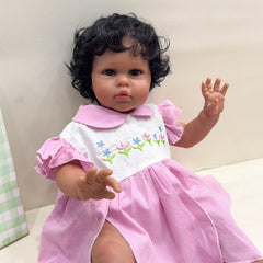 Dark Brown Skin NPK Reborn Doll Soft Touch Princess Girl in Pink Striped Dre