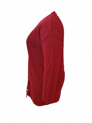 Solid Long Sleeve Button Up V Neck Knit Tunic Cardigan